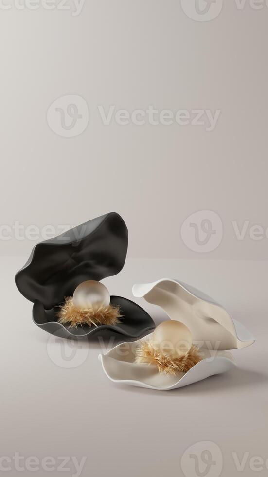 two black and white shells with an egg inside photo