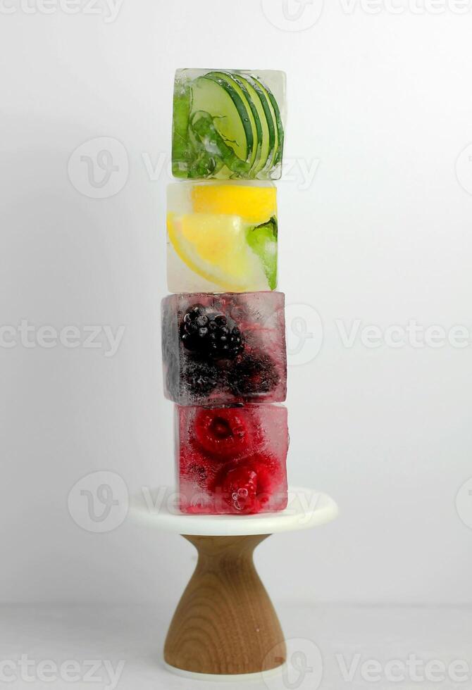 a stack of ice cubes on a cake stand photo