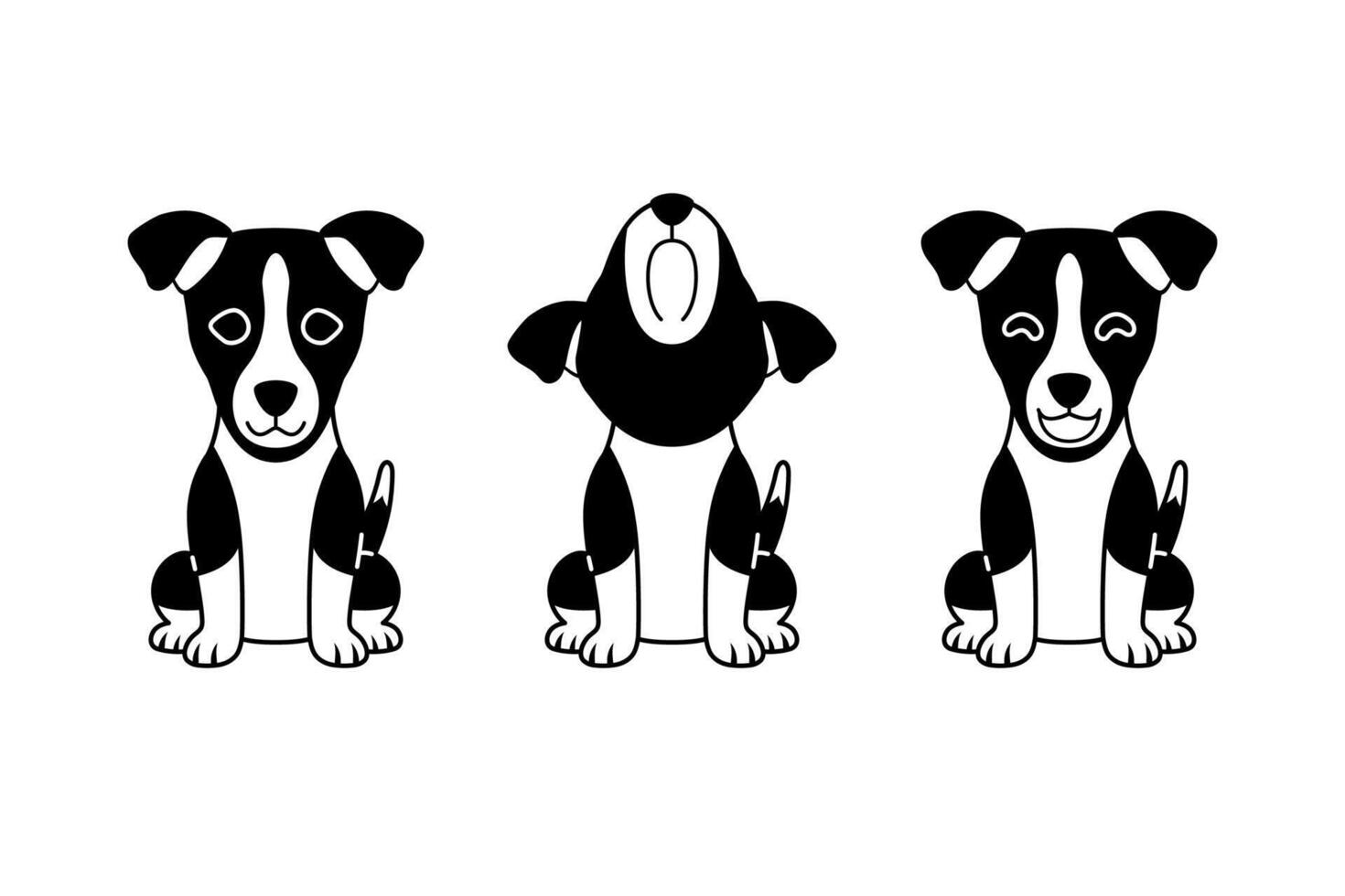 Set of black and white cartoon character cute basenji dog vector
