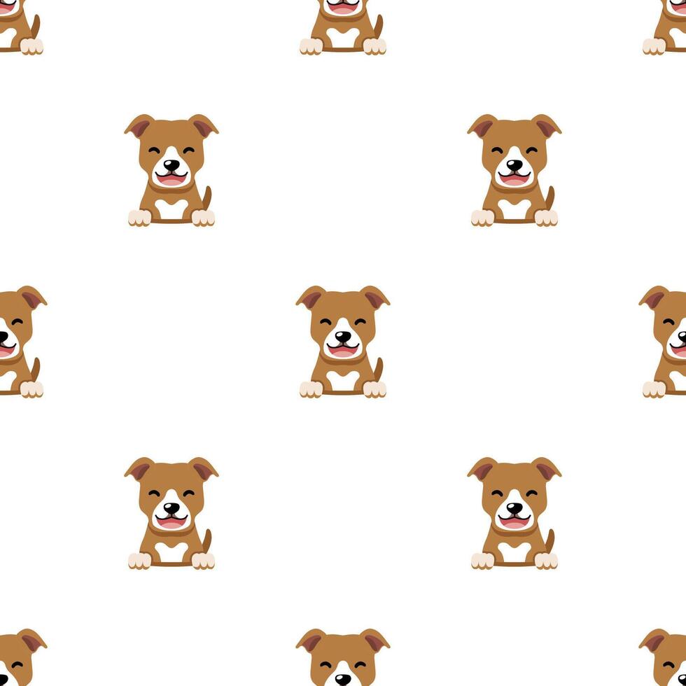 cartoon character cute pit bull terrier dog seamless pattern background vector