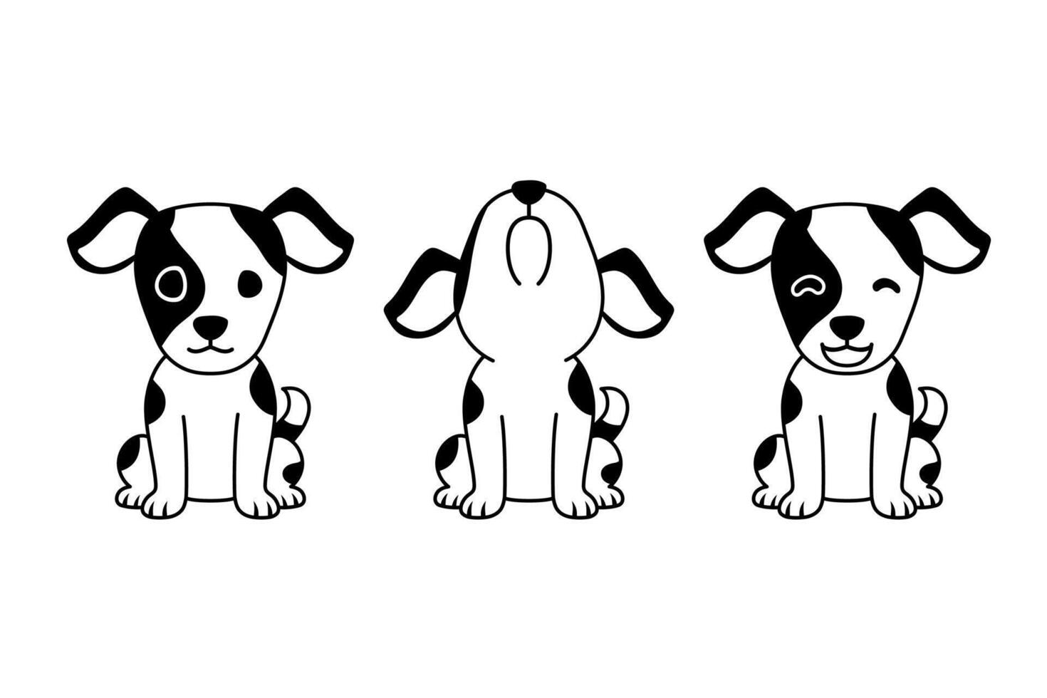 Set of black and white cartoon character cute dog vector