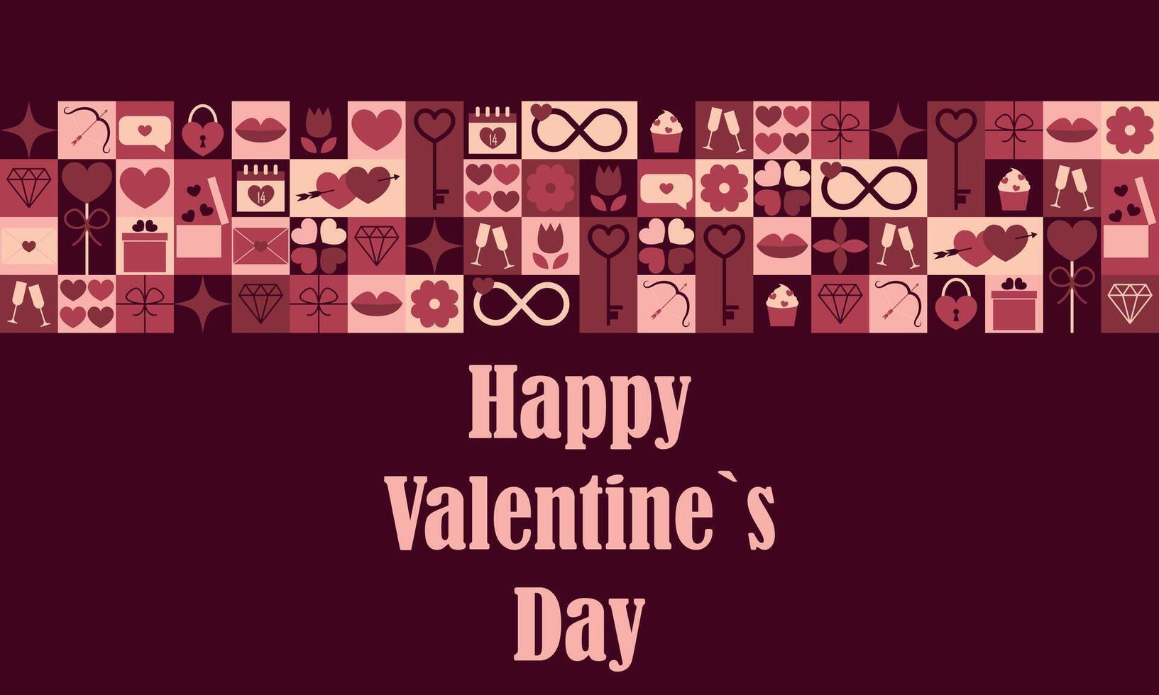 Happy Valentines Day modern colorful mosaic banner with geometric shapes. illustration vector