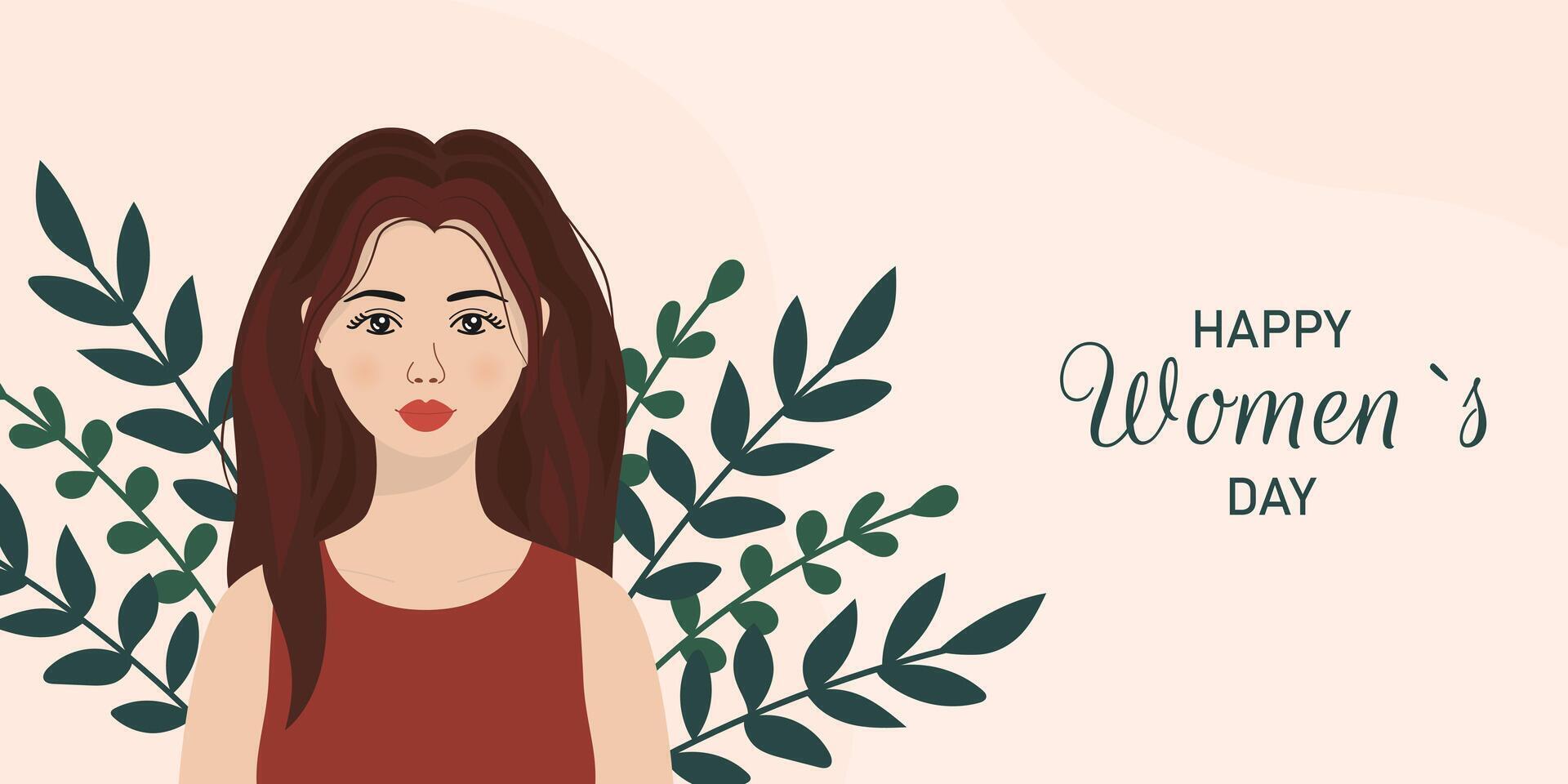 Happy Womens Day. Holiday banner design. Portrait of a young woman in flat style. illustration vector