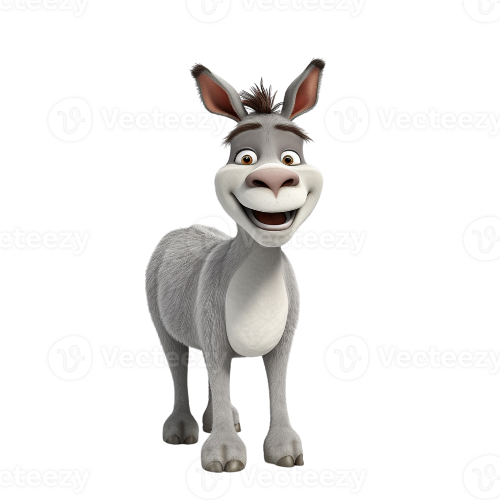Whimsical 3D donkey character model for animated film and graphics png