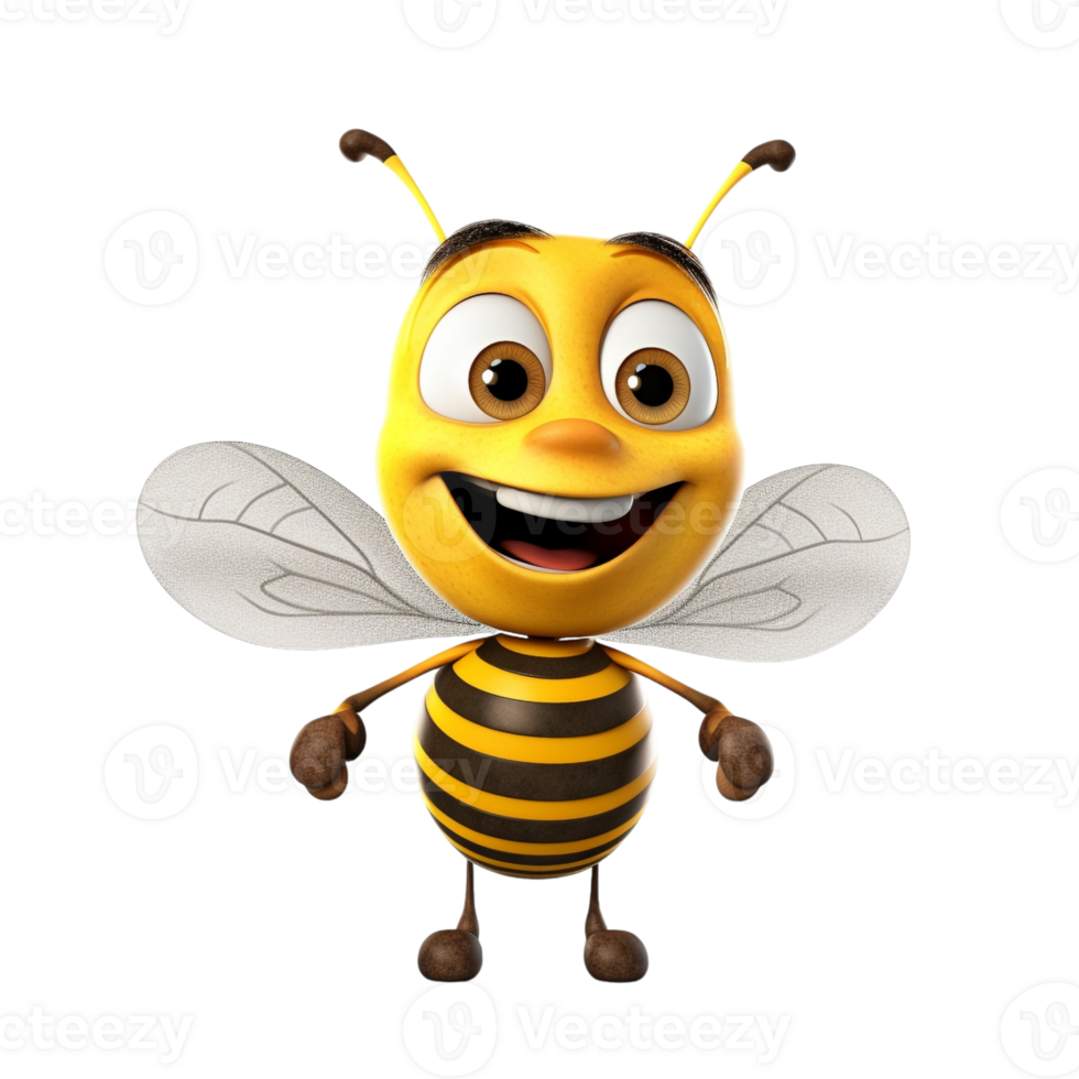 Friendly 3D Honey Bee Cartoon Character in Flying Action Pose png