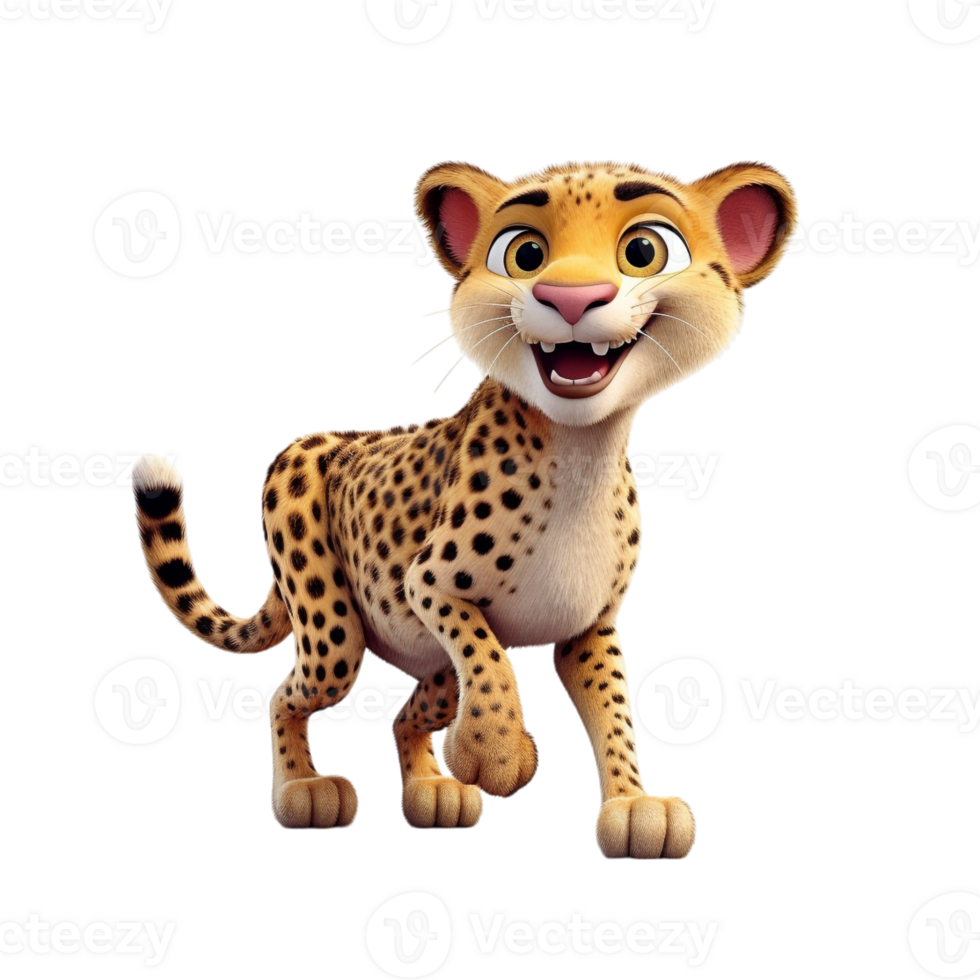 3D Cartoon Cheetah Character Standing with Playful Expression and Smile png
