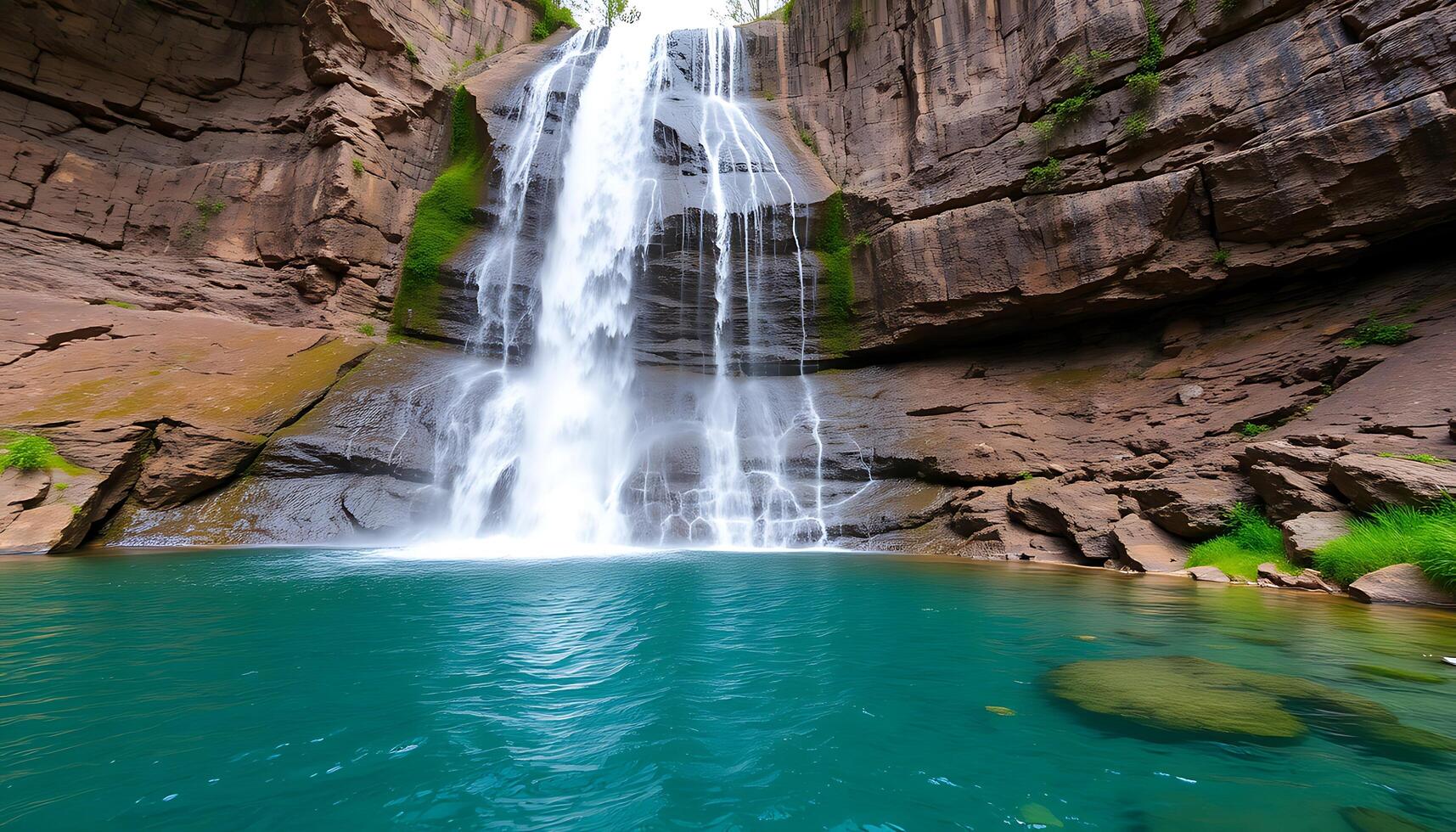 Stunning Waterfall Flowing into Clear Pool photo