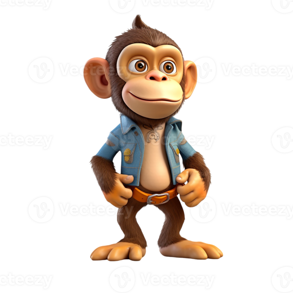 Colorful 3D Cartoon Monkey Character for Kids Illustration Designs png