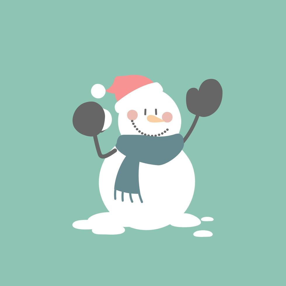 merry christmas and happy new year with cute snowman and snowball vector