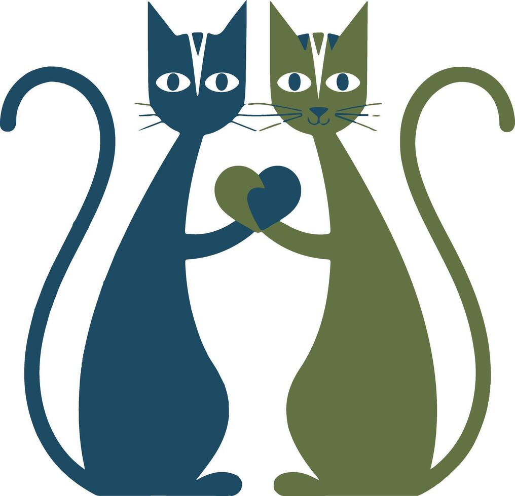 A minimal art illustration of two adorable cats vector