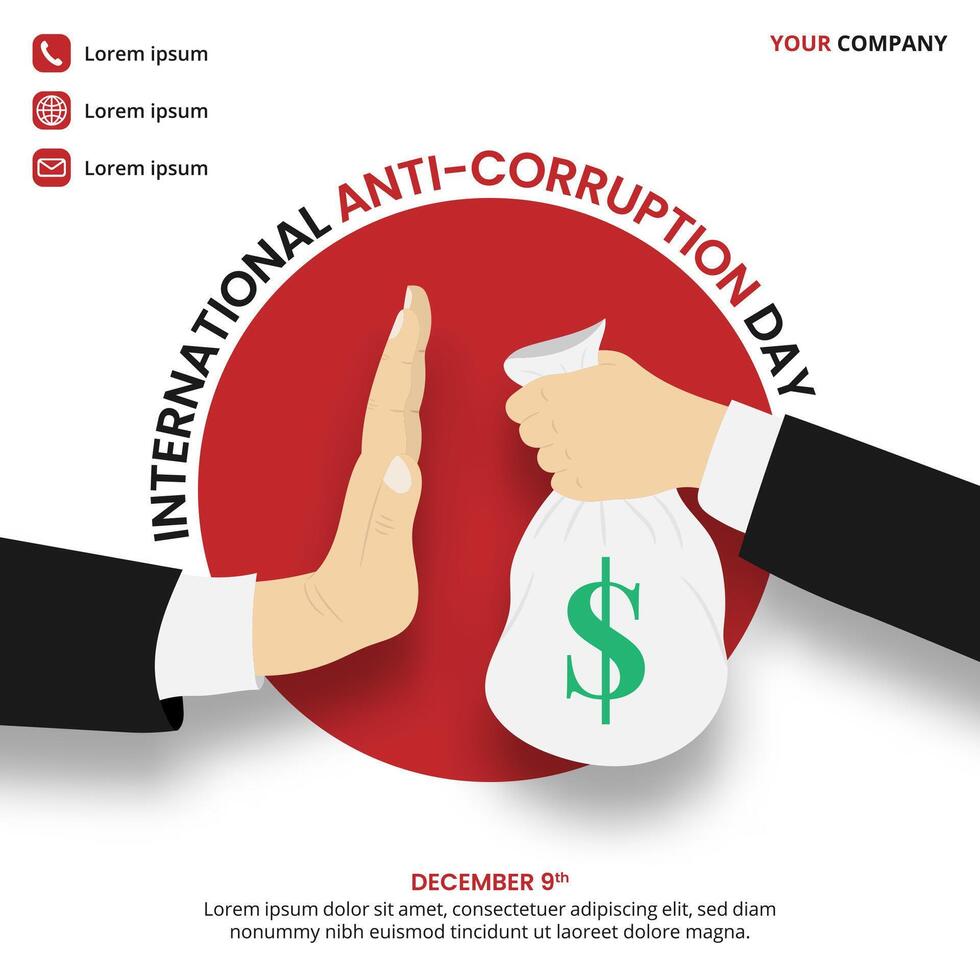 International Anti Corruption Day with a hand refused to take a corruption vector