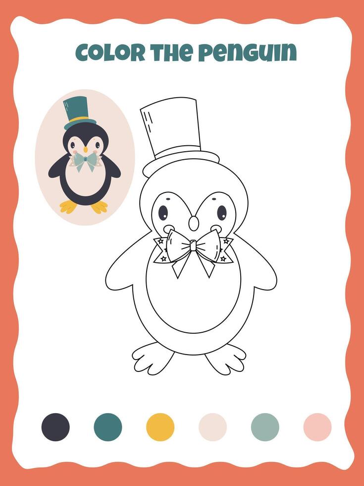 Coloring page with a little penguin in a hat and a butterfly Coloring page with a little penguin in a hat and a butterfly vector