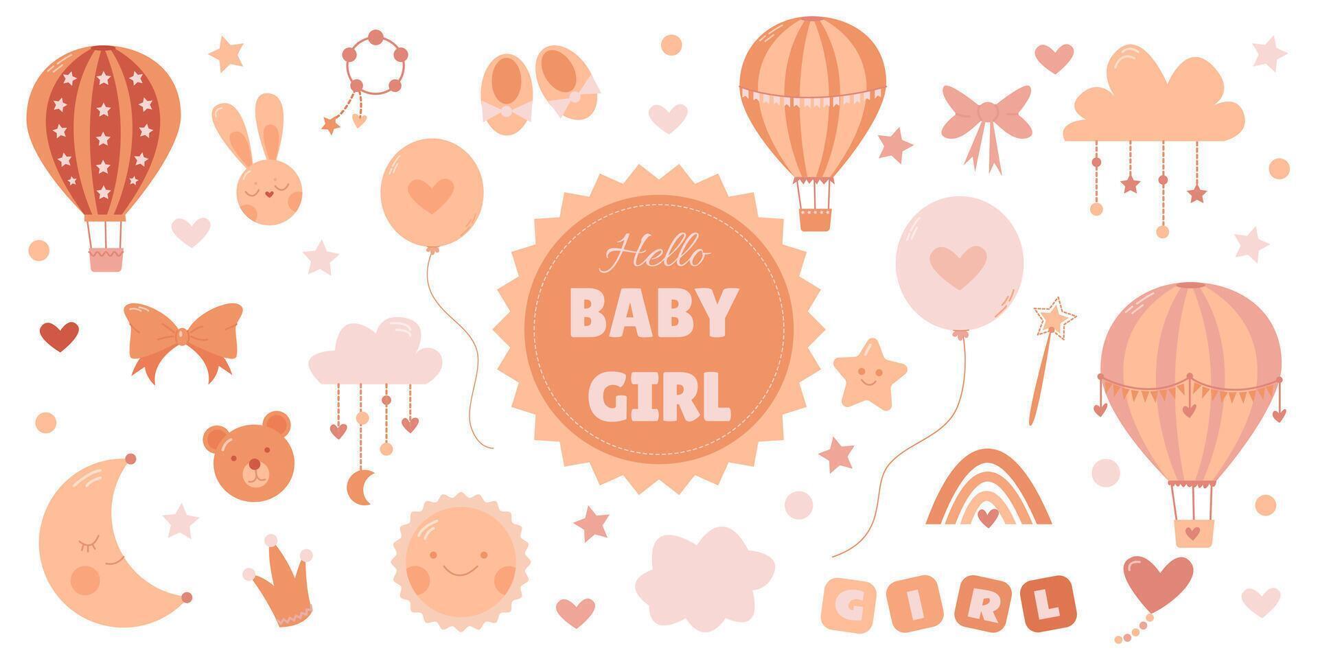 a large set of cute elements for a girl in pink on a white background vector