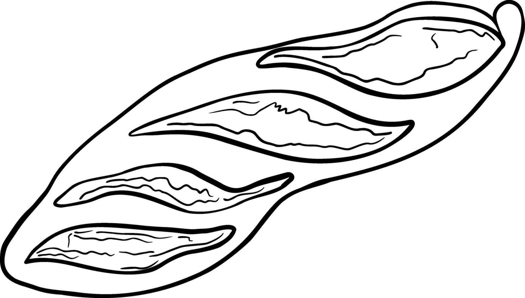Rustic rye loaf black white illustration isolated. Hand drawn baguette French stick contour line art . Painted by ink artisan rye bread for design signage, grocery store, packaging bakery. vector