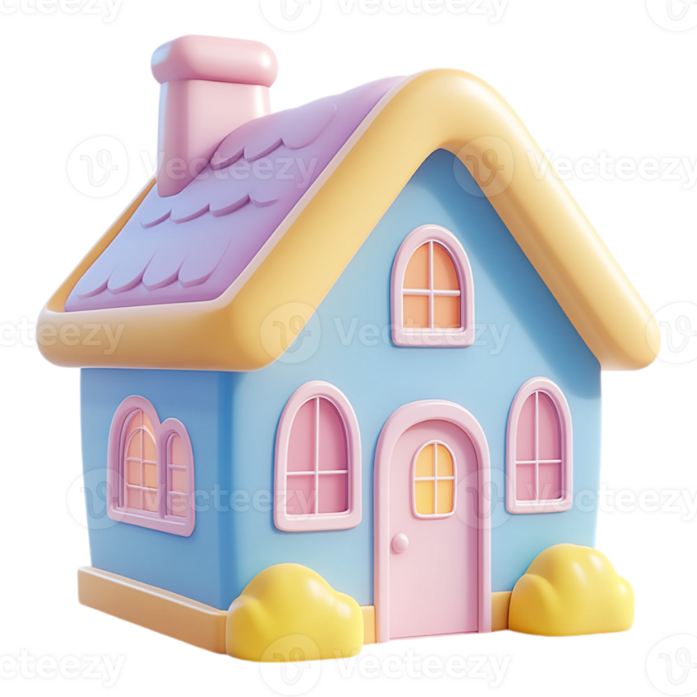 A small house with a pink roof and a yellow door png