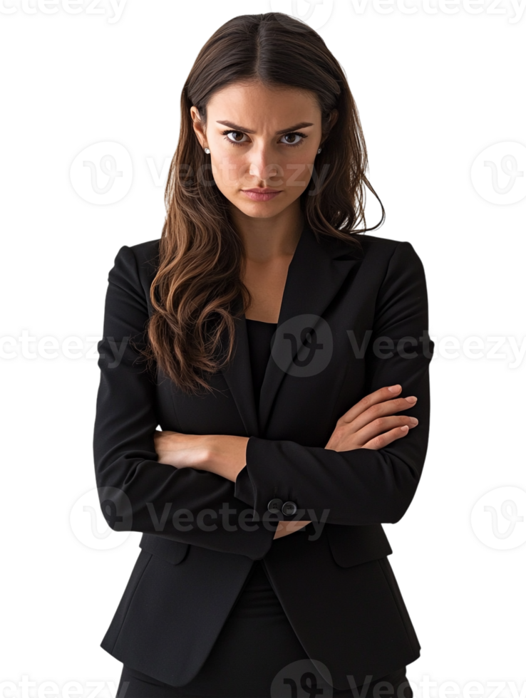 A woman in a business suit standing with her arms crossed png