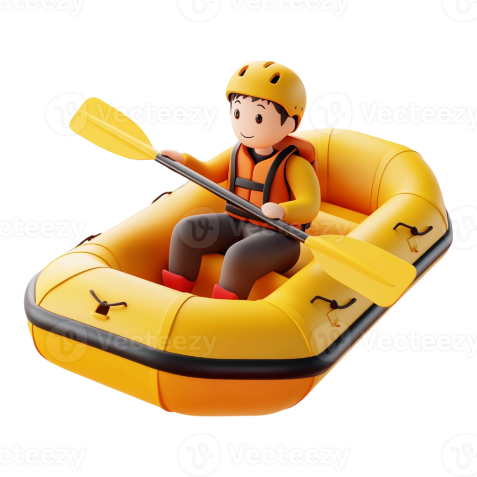 A cartoon boy in an inflatable raft png
