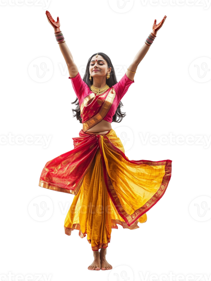 A woman in a colorful sari dancing png