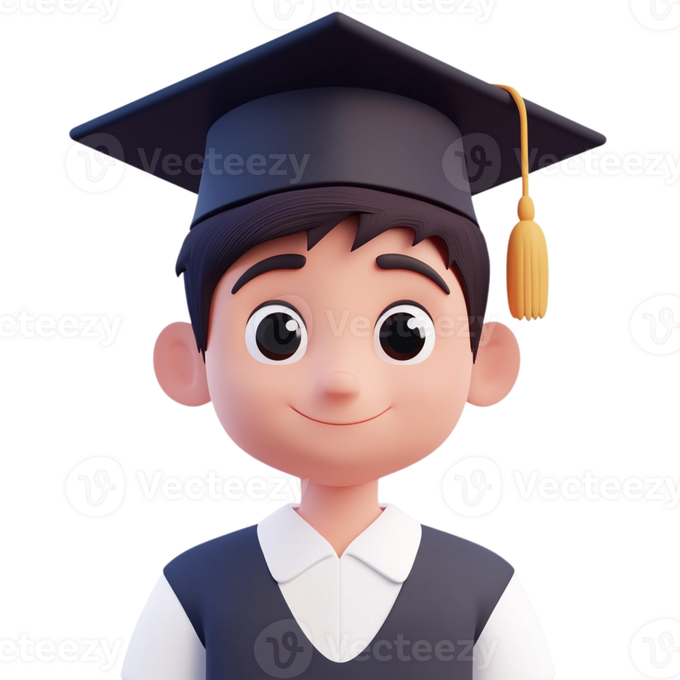 A cartoon boy wearing a graduation cap and gown png
