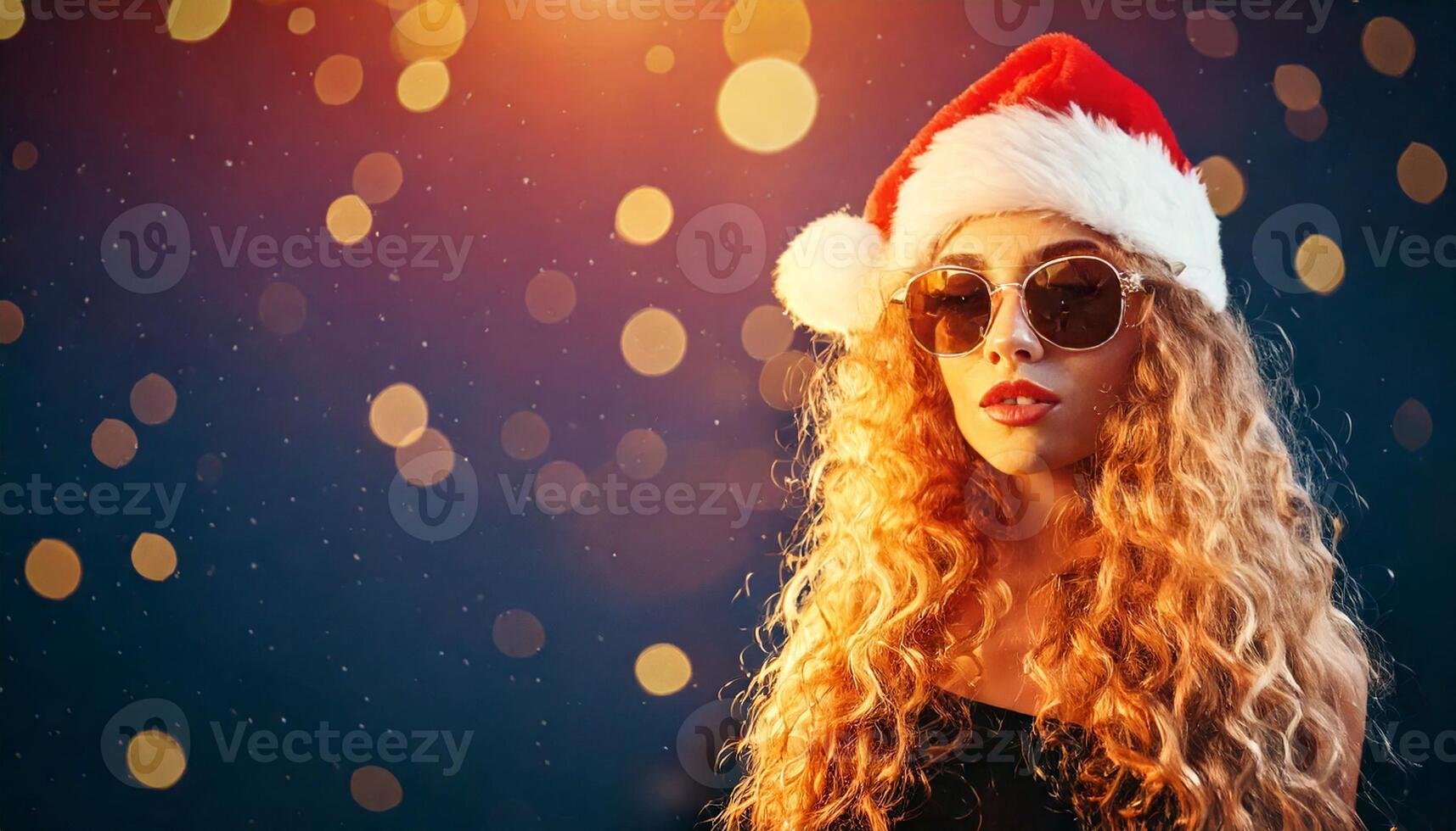 A woman wearing sunglasses and a santa hat photo