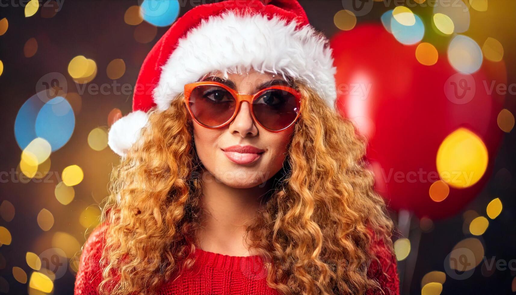 A woman wearing sunglasses and a santa hat photo