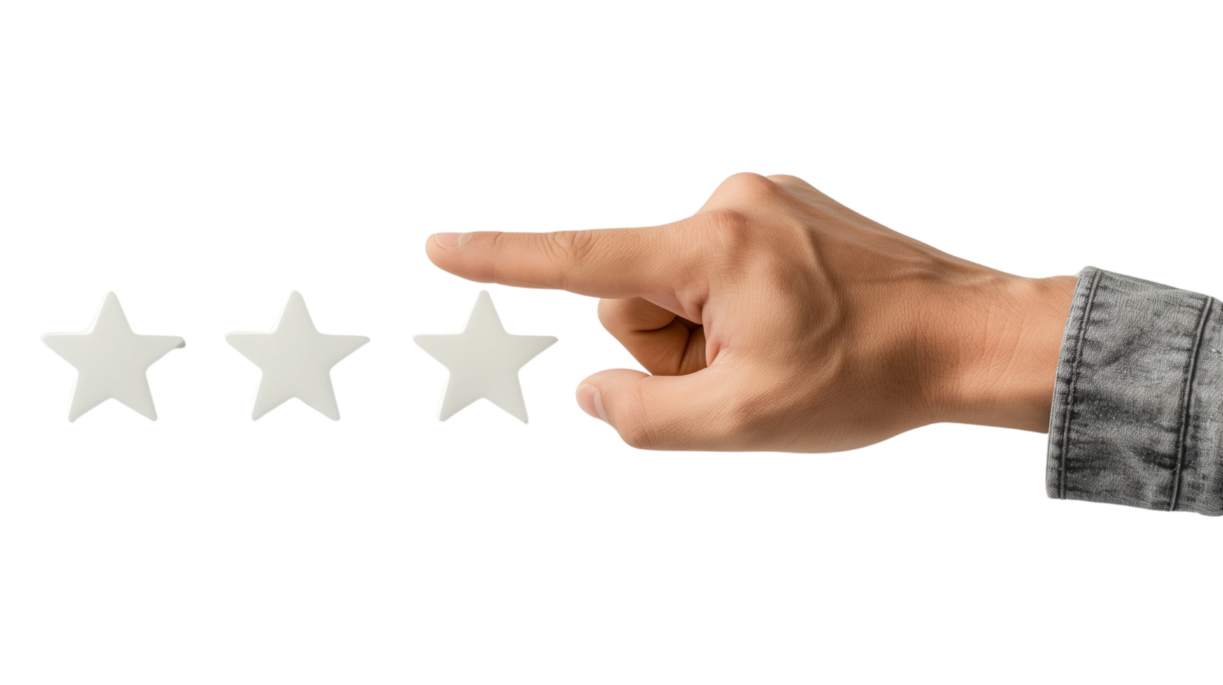 A joyful customer pointing to a five-star rating on a feedback form. png