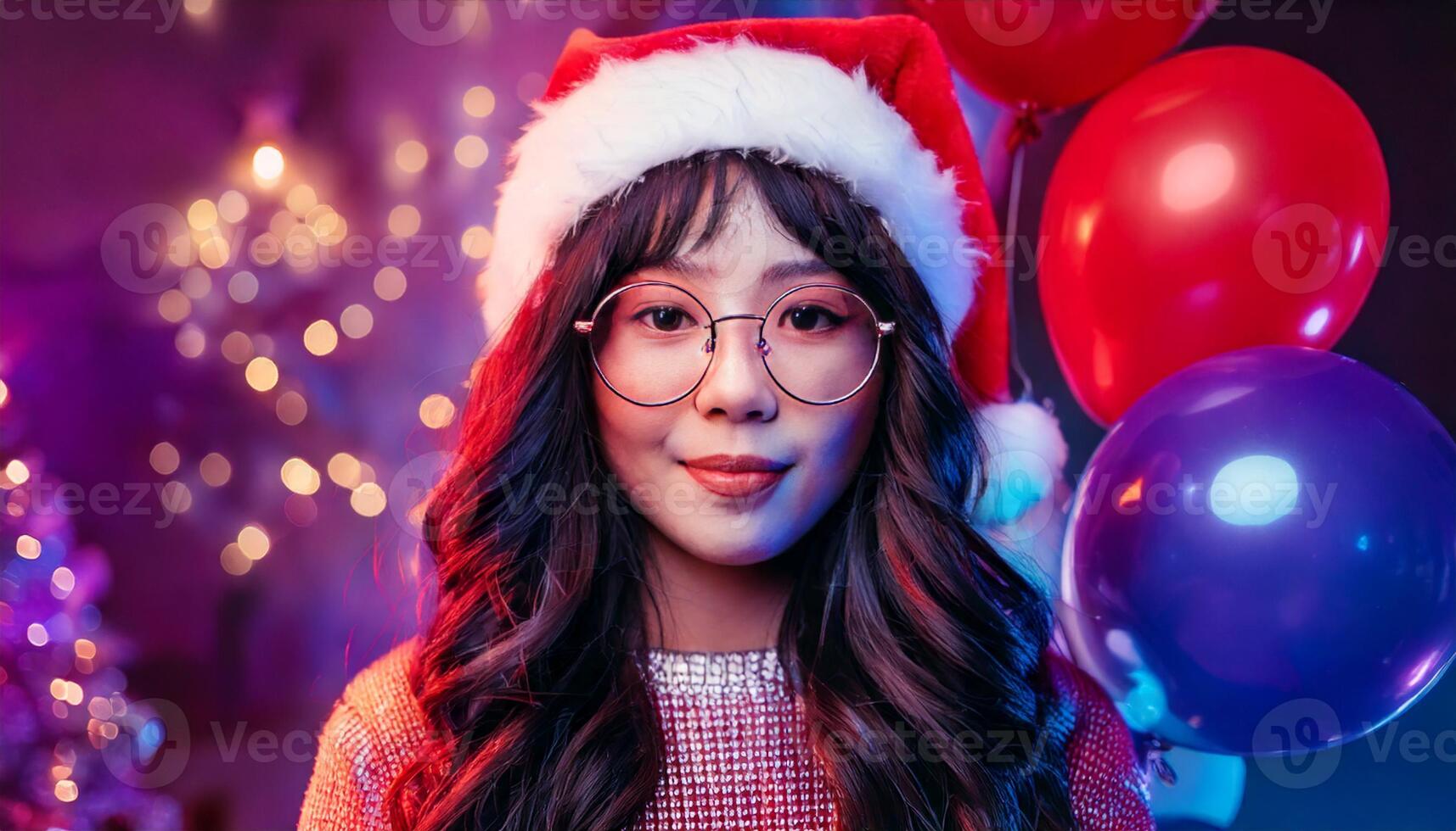 A woman wearing glasses and a santa hat photo