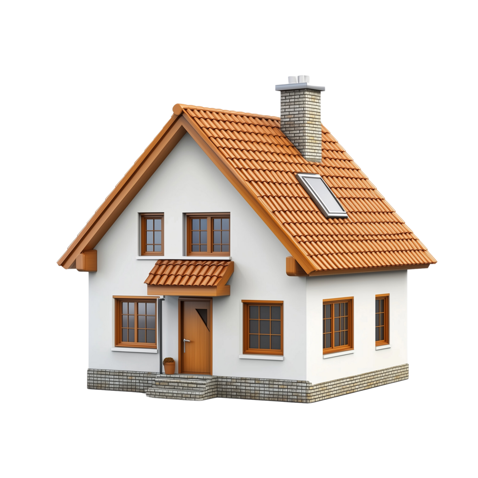3D House Icon with Blue Roof and Windows Isolated on a Transparent Background png