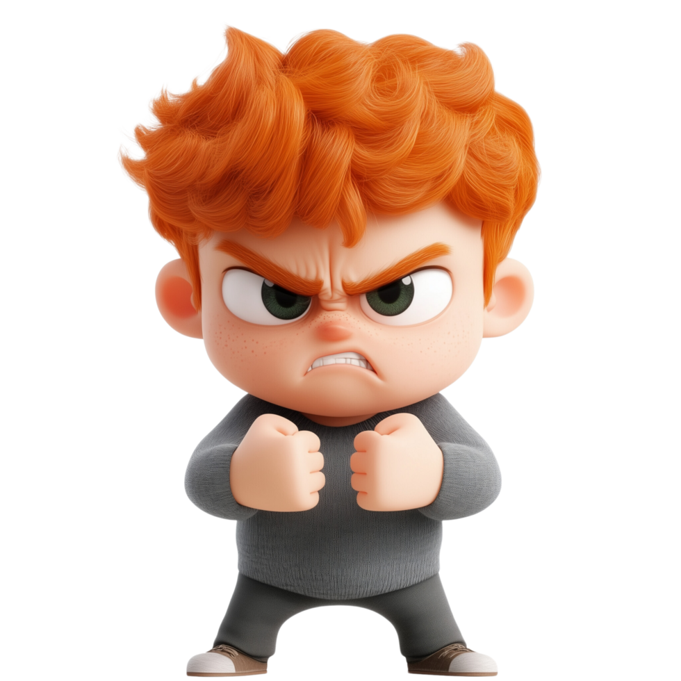 3D Cartoon Character of Young Man with Ginger Hair Angry Expression png
