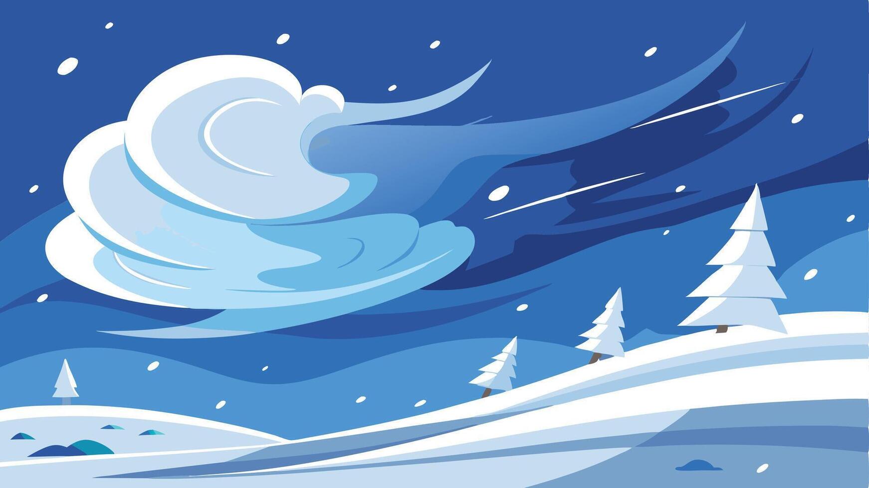 A swirling storm cloud and crashing waves create a dramatic coastal scene during a winter storm along a serene beach vector