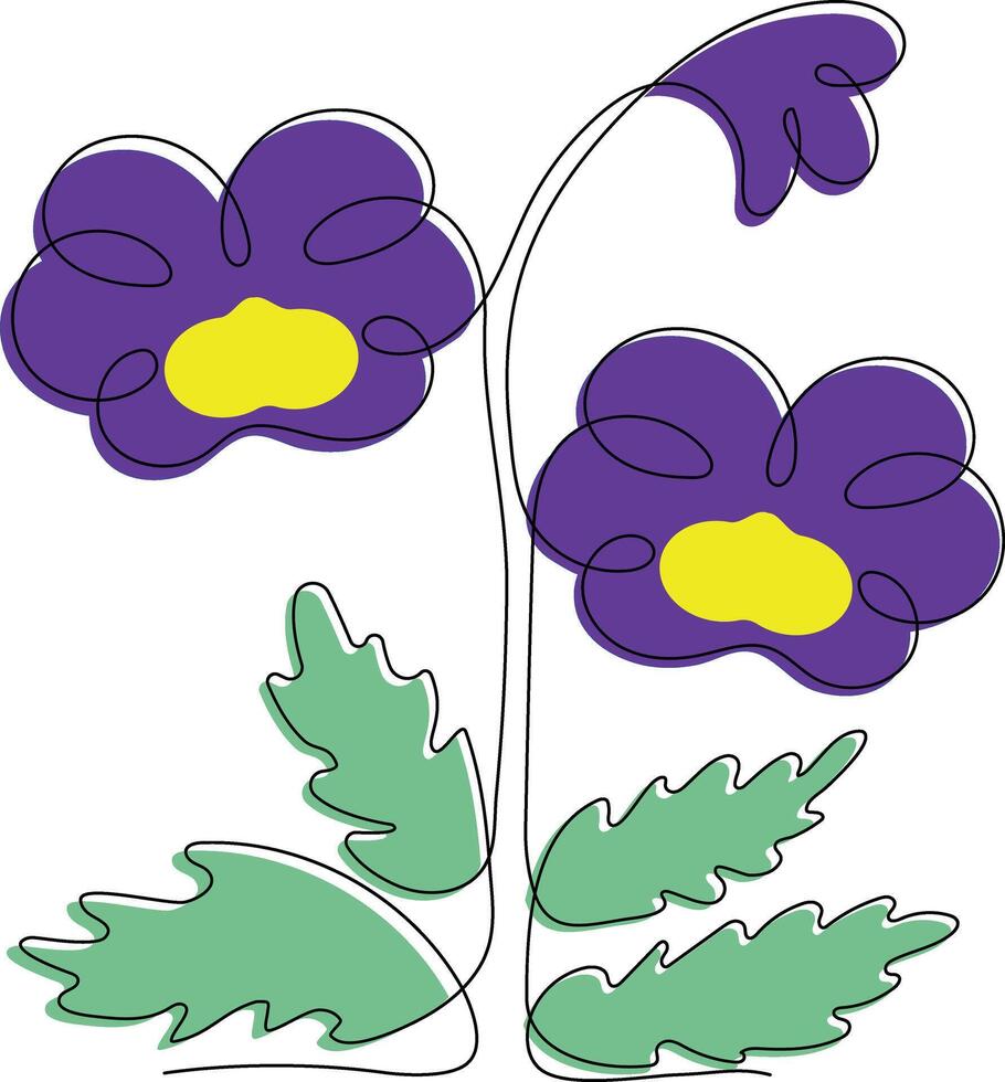 Pansies drawn by one line vector