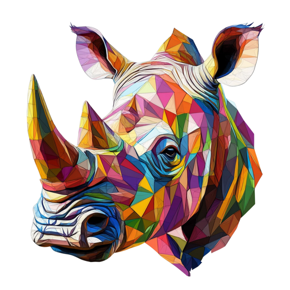 Realistic Low Poly Rhinoceros Portrait, Colourful Polygonal Shapes png