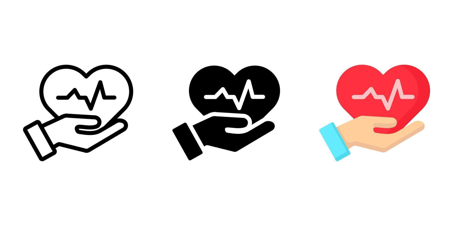 Hand hold heartbeat icon. Pulsating heart icon on hand. Cardiology symbol. Doctor sign. vector