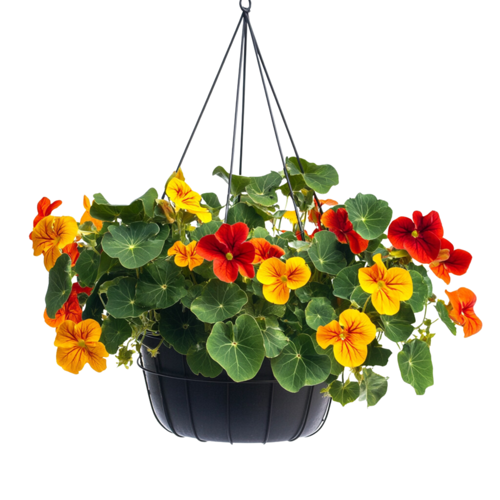 A pot with color flowers isolated on a transparent background png