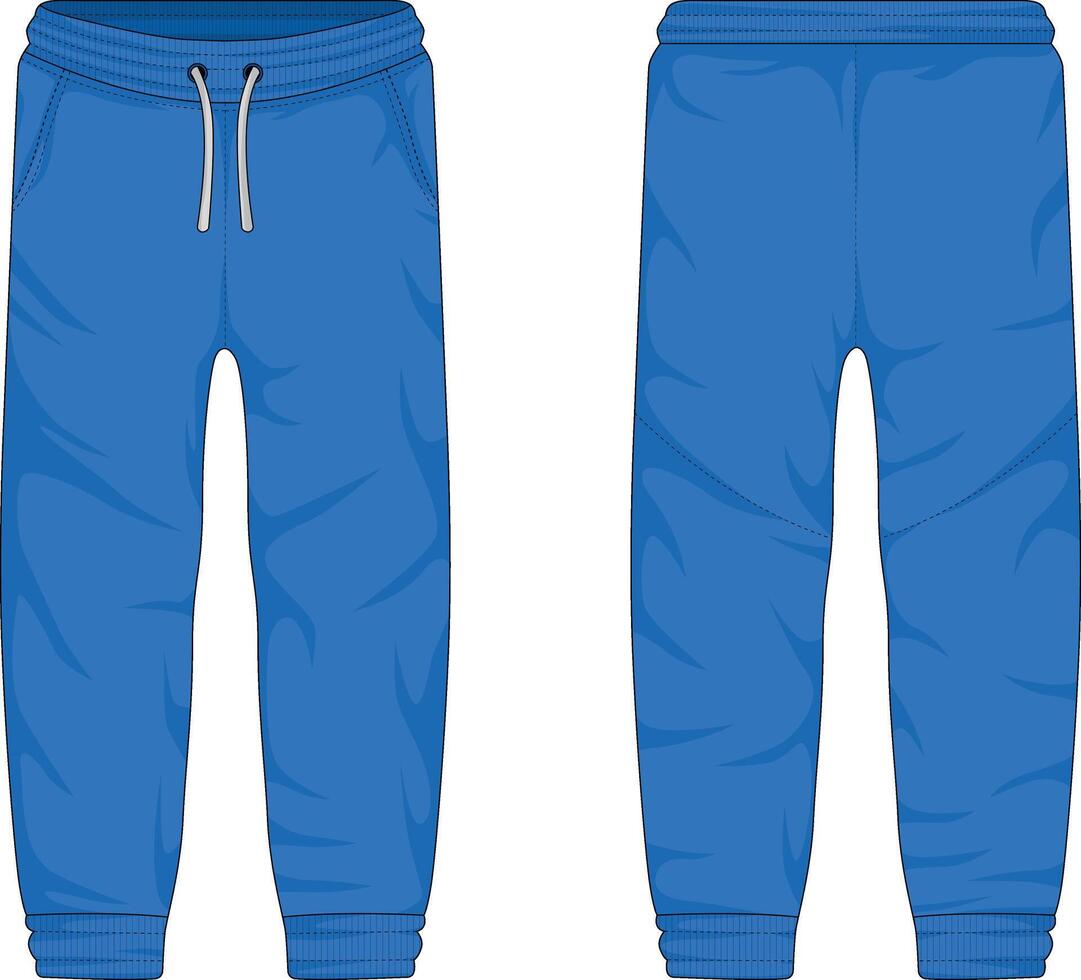 Blue training pants mockup front and back view vector