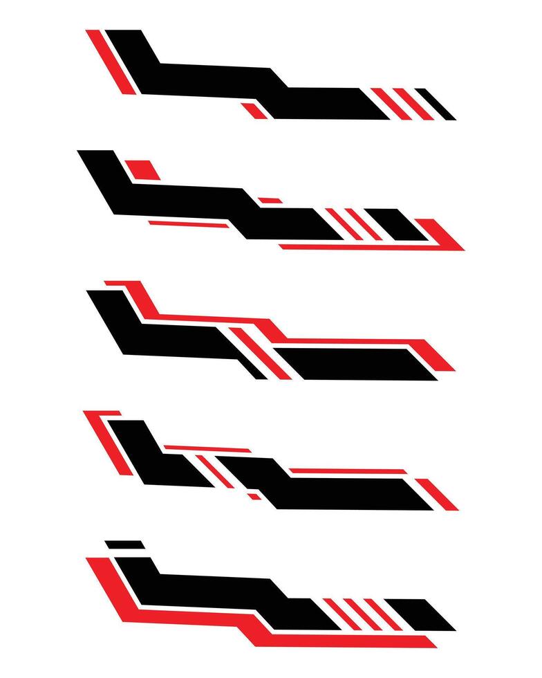 Red and black geometric striped racing stickers collection vector