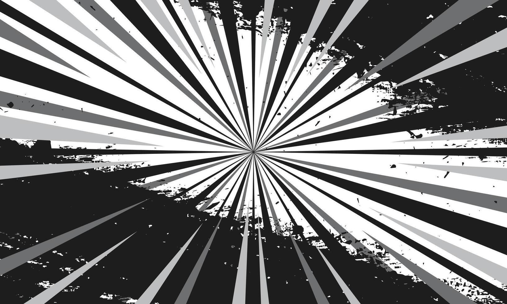 Monochrome background of radial speed lines and abstract grunge brush strokes vector