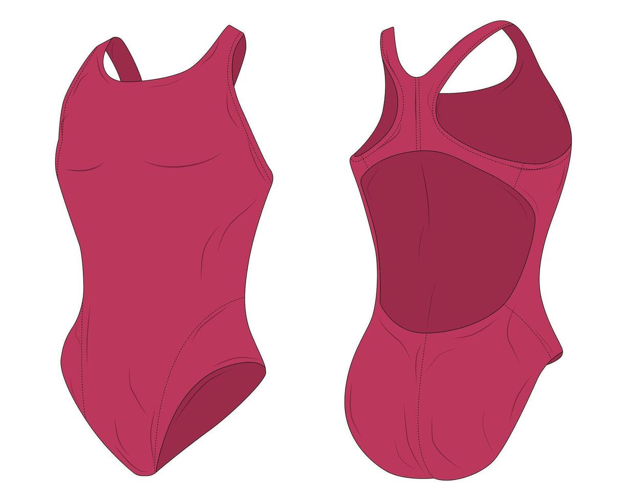 Plain women swimsuit mockup front and back view vector