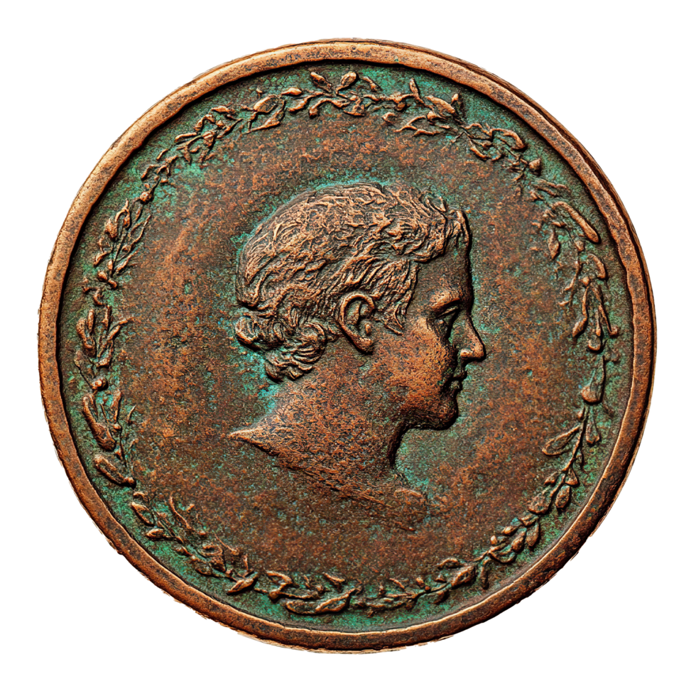 A bronze coin with a portrait of a man png