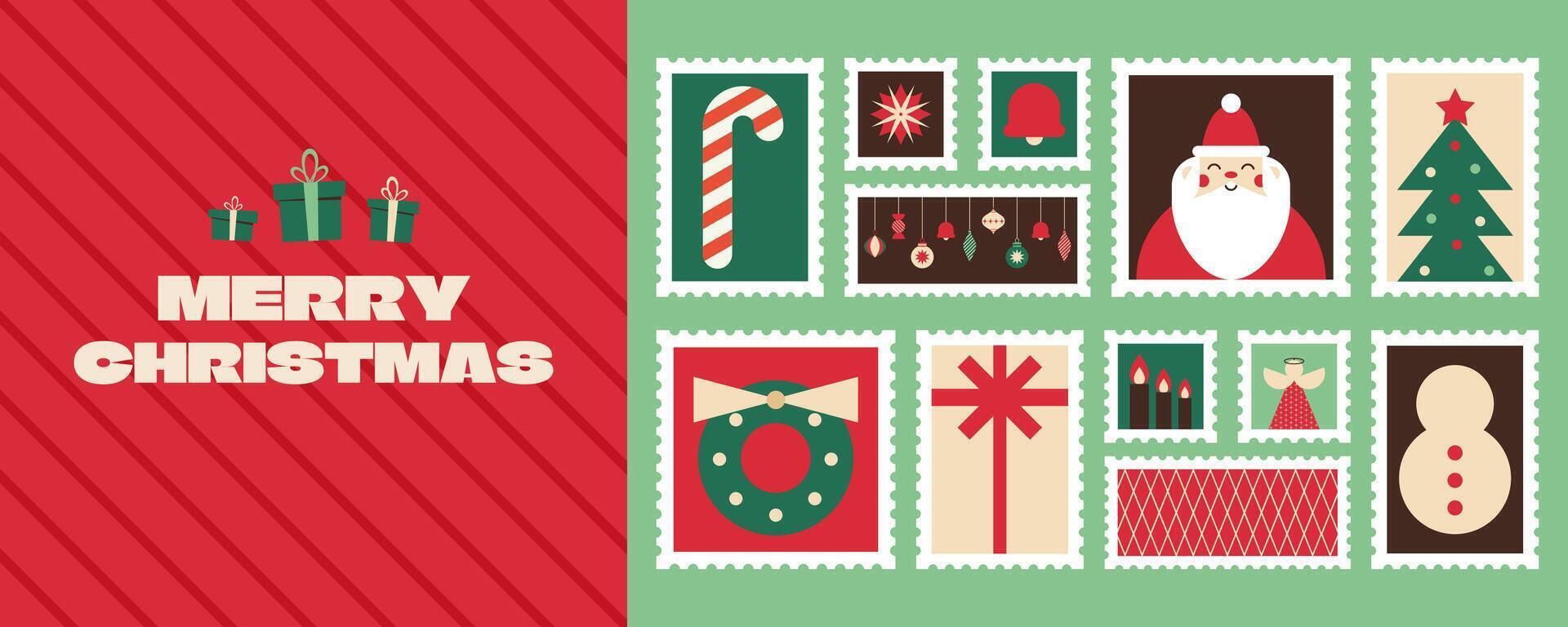 Geometric Christmas Banner with Festive Stamp vector