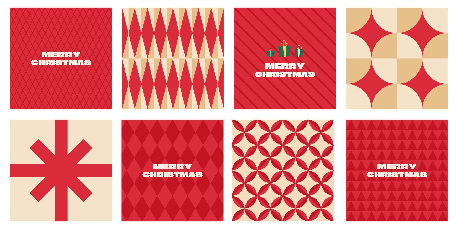 Geometric Christmas Patterns and Cards Set vector