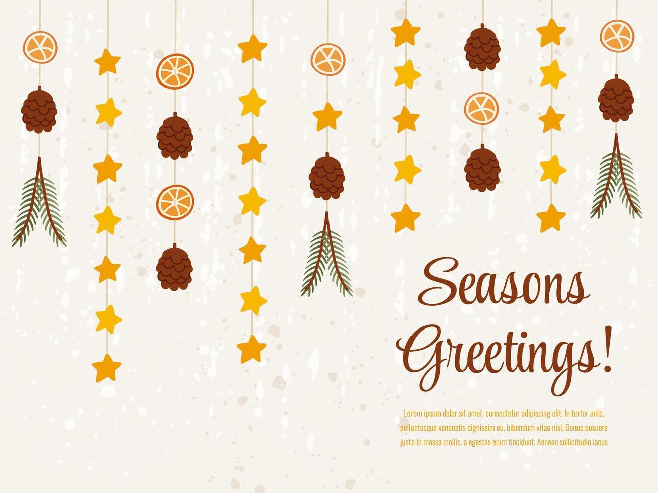 Holiday Vintage Greeting Card with Handmade Natural Garland vector
