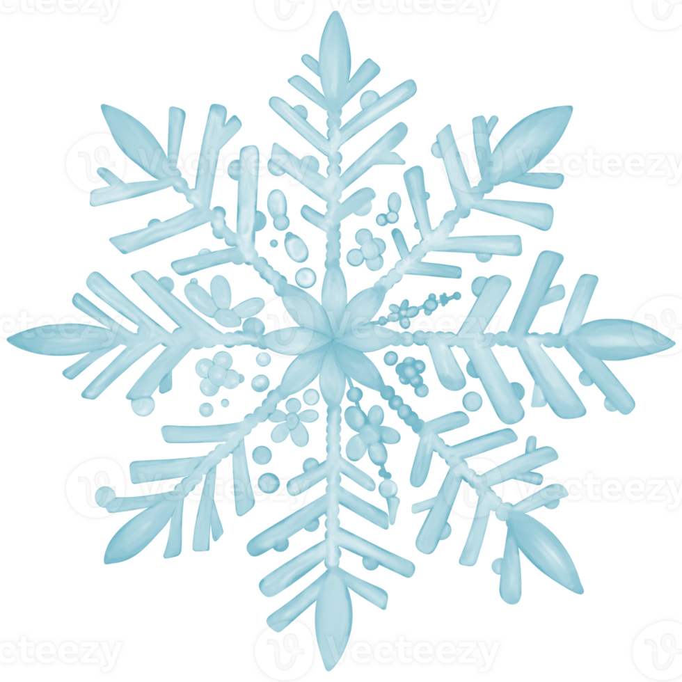 Delicate light blue snowflakes are displayed on a transparent background. The crystal's intricate and symmetrical branching pattern creates a visually stunning sight. png