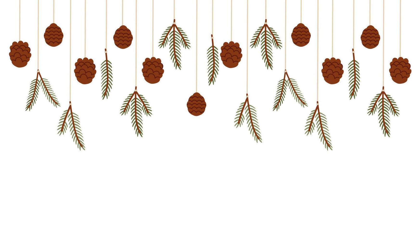 Hanging Pine Cones and Branches Garland vector