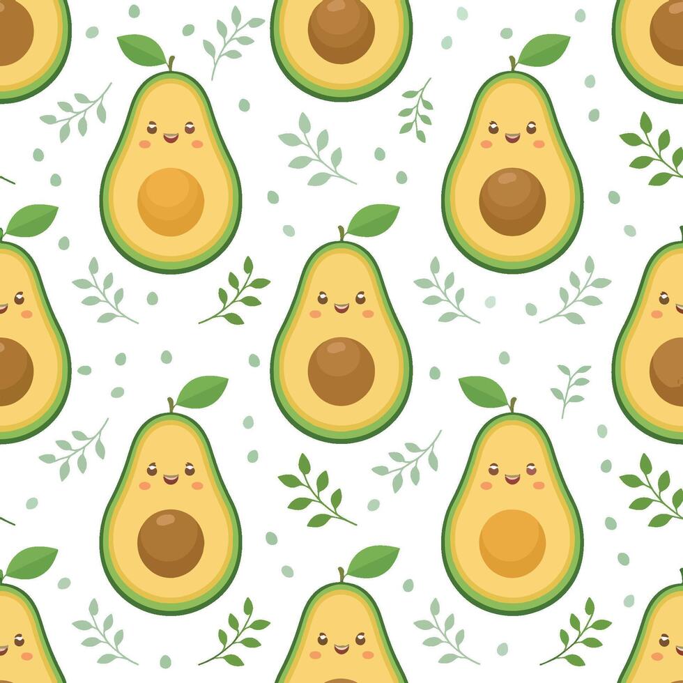 Seamless pattern of cute Avocado, white background vector