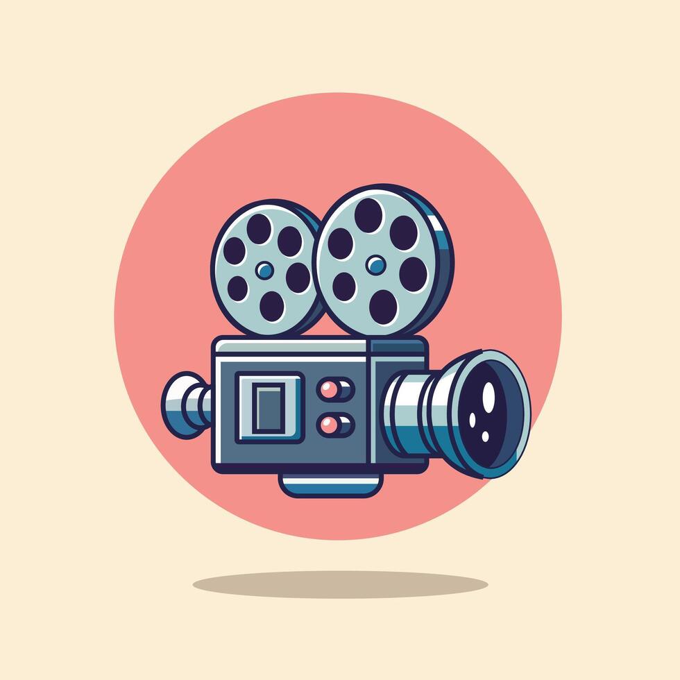 Movie Camera With Film Roll Reel Icon Illustration. Movie Cinema Icon Concept Isolated Premium . Flat Cartoon Style vector