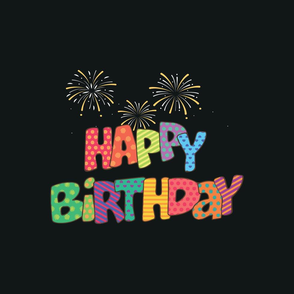 Happy birthday greeting design. Birthday greeting text in yellow space with gift box, party hat, whistle hanging elements and paper cut clouds background vector