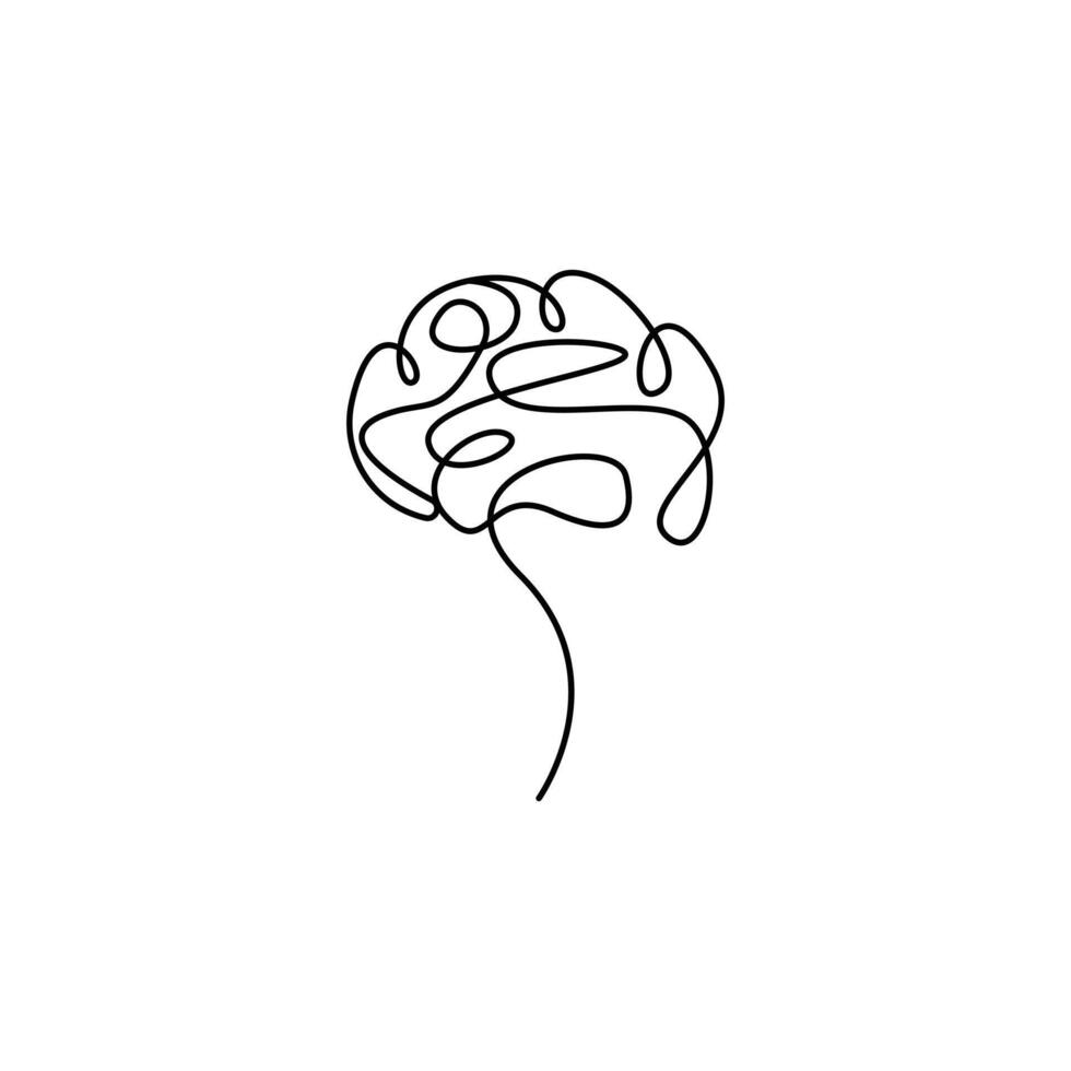 Human brain in one continuous line drawing minimalist. vector
