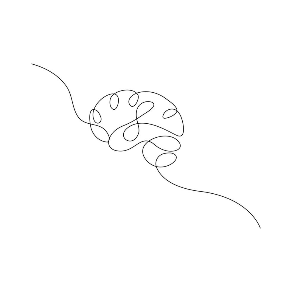 Human brain in one continuous line drawing art illustration concept of psychology and intelligence. Best use for logo vector