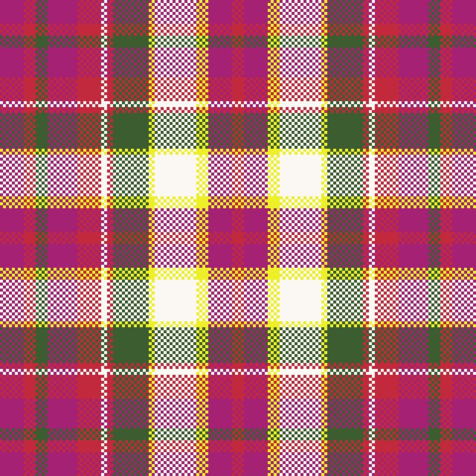 Pixel background design. Modern seamless pattern plaid. Square texture fabric. Tartan scottish textile. Beauty color madras ornament. vector